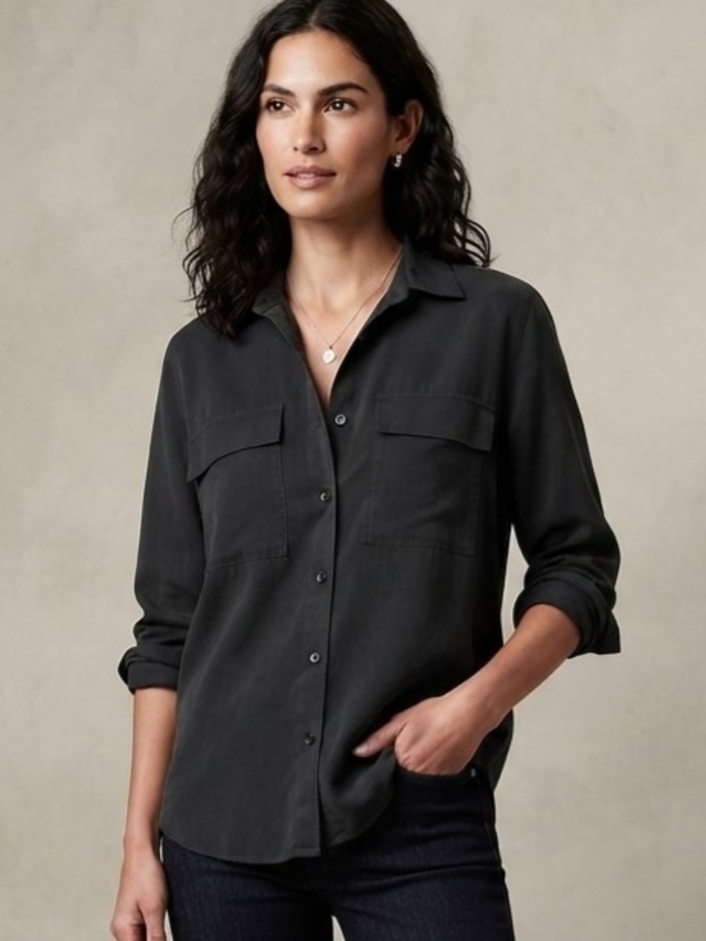 Babaton Black Button-Down Utility Shirt Size Small